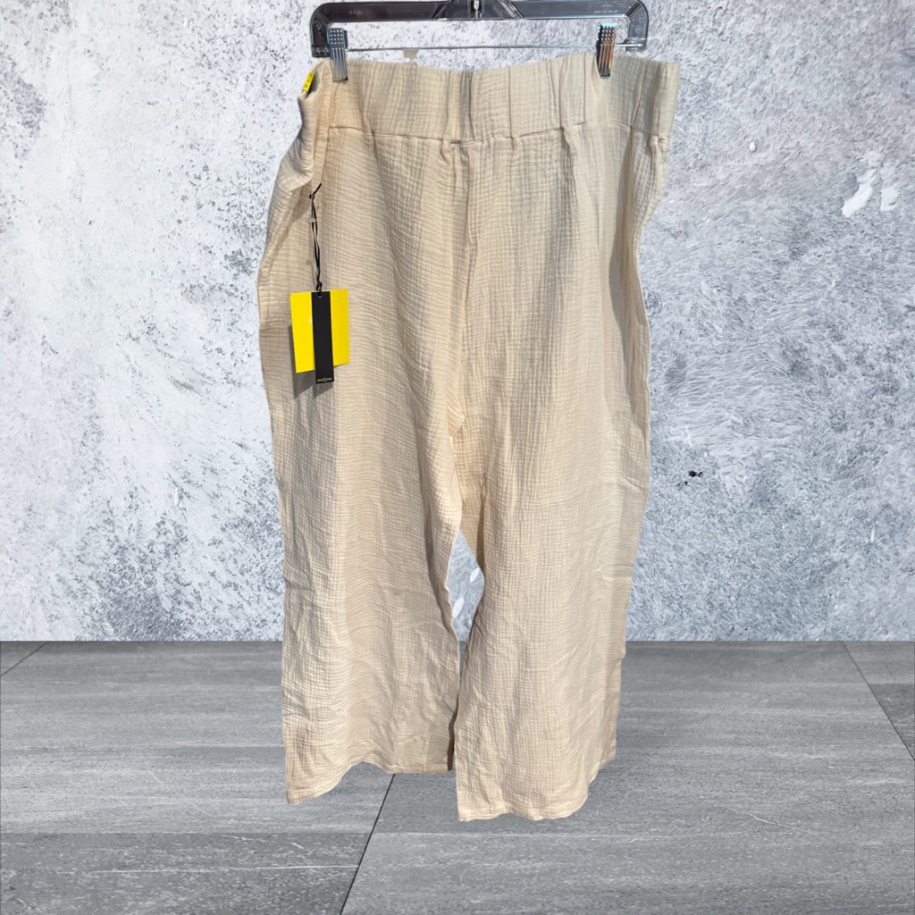 Cream Guaze Wide Leg Pants With Full-Length Design